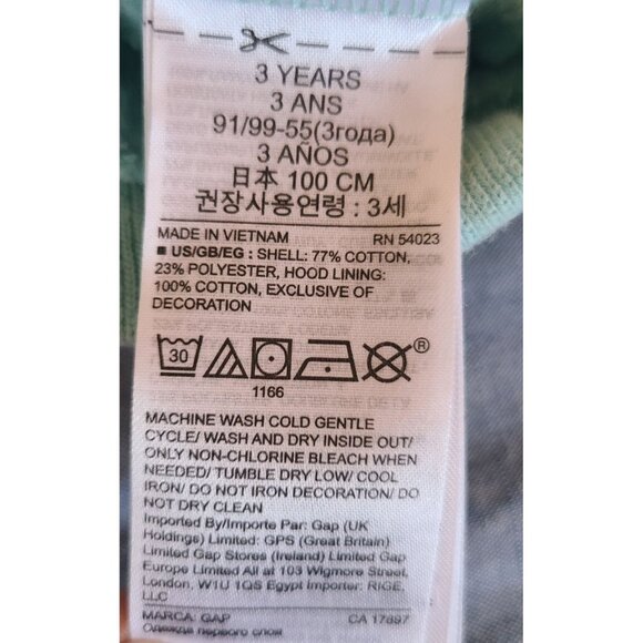 Baby Gap Toddler Hoodie Sweatshirt 3 Years Mint Green Cotton/Polyester Blend - Picture 5 of 5